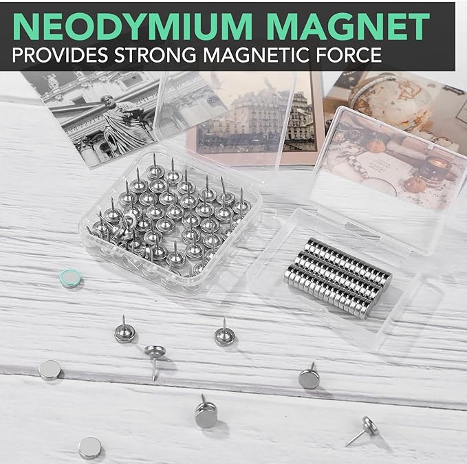 E BAVITE Magnetic Push Pins ThumbTacks, 36 Sets Magnet Pushpins for Wall Bulletin Board Cork Board Cute Decorative Push Pin Clips for Poster Hanger Picture Hanging Home Office Accessories