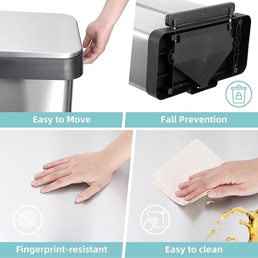16 Gallon Dual Trash Can, 2 X 30 L Stainless Steel Two Compartment Garbage Can with Soft-Close Lid, Recycle Bin with 2 Removable Inner Buckets and Foot Pedal for Kitchen Home Office
