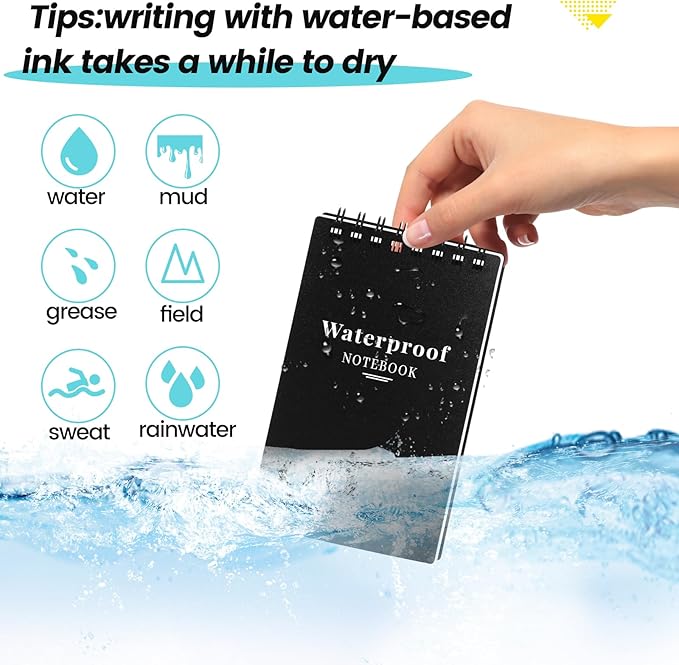 6 Pack Waterproof Pocket Notebooks, 3x5 Small Notepads, Mini Top Spiral Notebook, Lined College Ruled Paper, Tiny Memo Pads for Home, Office, Work, School, or Travel