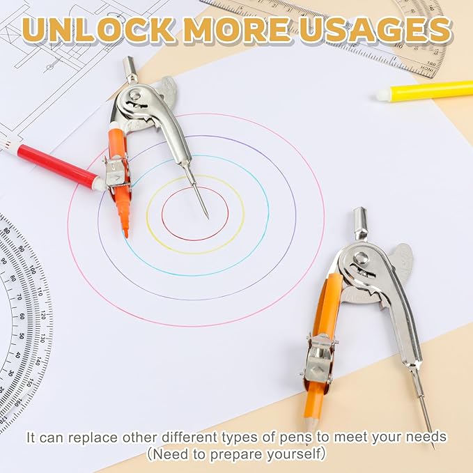4 Pack Geometry Tool Set, Math Compass for Geometry and 6 Inch Protractor Set Include Metal Compass with Pencil and Clear Plastic Protractor for Student Classroom Office Woodworking Art Drawing