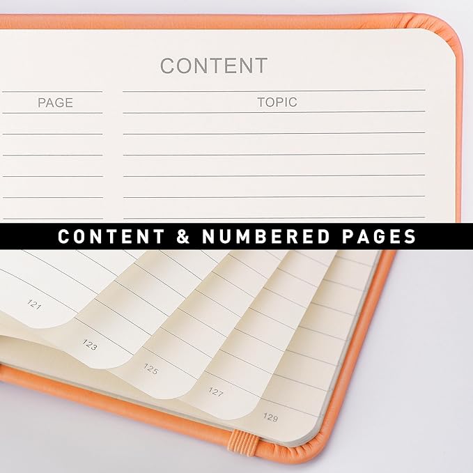 RETTACY Lined Journal Notebook, 192 Numbered Pages, A5 Medium Size (5.7'' x 8.3''), for Men & Women, Journaling, Writing, Work & Office, Leather Hardcover, 100 GSM Thick Paper (Orange)