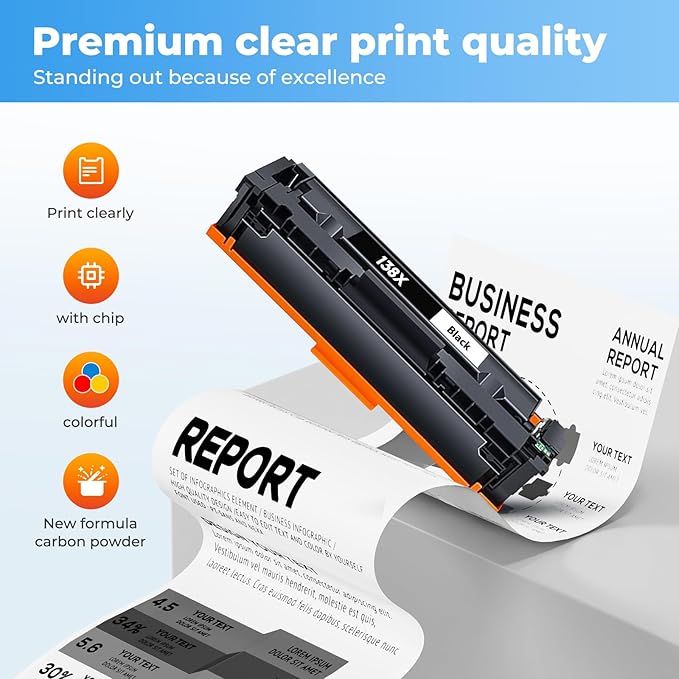 138X Black Toner Cartridge Pro MFP 3101fdw Black Toner Compatible for HP 138X Black Toner Cartridge for HP138X W1380X for Pro 3001dw 3101sdw Toner 2 Pack (with Chip)