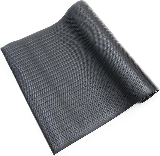 Anti Fatigue Floor Mat (Made in USA), 3 Feet Wide x 12 Feet Long x 3/8 Inches Thick, Ribbed Pattern Top, Black, Bevelled on All Four Sides, RoHS and REACH Compliant -AFRB38-3x12BLKBEV