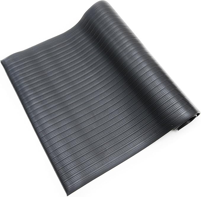 Anti Fatigue Floor Mat (Made in USA), 3 Feet Wide x 5 Feet Long x 5/8 Inches Thick, Ribbed Pattern Top, Black, Bevelled on All Four Sides, RoHS and REACH Compliant