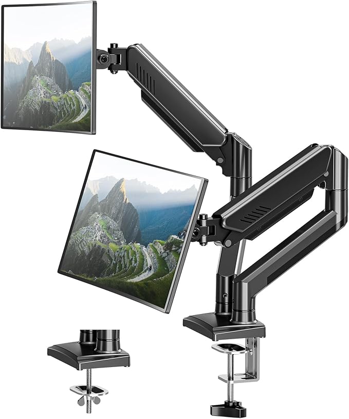 Dual Monitor Desk Mount - Adjustable Monitor Arm for 2 Monitors up to 32 inches/19.8 lbs, Double Monitor Desk Stand VESA Bracket with C-Clamp & Grommet Mounting, Swivel Computer Screen Mount, Freelift