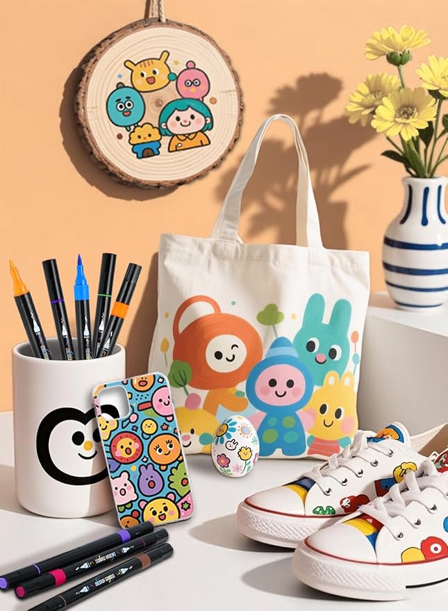 60 Colors Acrylic Paint Markers, Dual Tip Acrylic Paint Pens with Brush and Fine Tips for Kids, Adults, Wood, Canvas, Stone, Rock Painting, Glass, Ceramic Surfaces, DIY Crafts Making