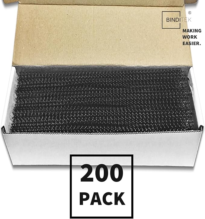 Binditek 200 Pack Plastic Spiral Binding Coils, 12mm(1/2"), 90 Sheet Capacity, 4:1 Pitch, Black, 48Loops, for Letter Size, for Students and Coworkers