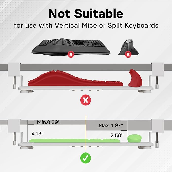 BONTEC KMT01-PJ Under Desk Keyboard Tray, Pull-Out Keyboard & Mouse Platform with C-Clamp, 20 x 11.8 in Space-Saving Ergonomic Slide-Out Drawer, White