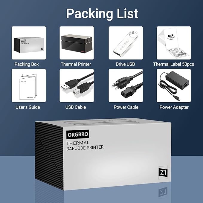 ORGBRO Z1 Shipping Label Printer, 4x6 Thermal Label Printer for Small Business, High Speed Sticker Maker for Commercial Grade Shipping Packages, Used for Amazon, Ebay, Shopify, USPS (USB Only)