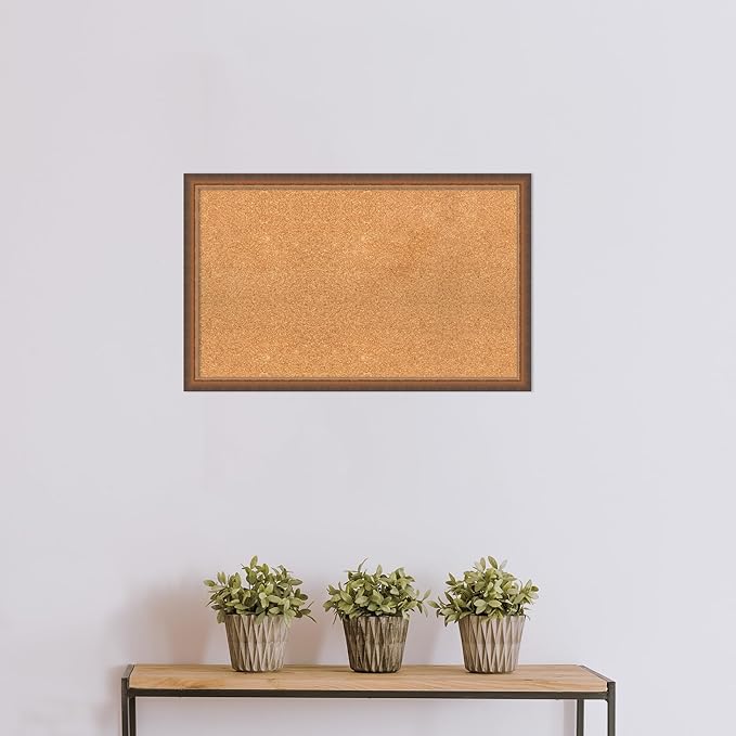 Amanti Art Natural Cork Board for Wall, 20x32 Vision Board with Bronze Frame, Medium Corkboard Office Decor for Home Organization, Modern Corkboard Pinboard to Display Items for Home Organization in