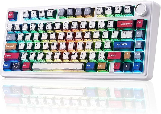 x Aula F75 Mechanical Keyboard, Wireless RGB Backlit Gaming Keyboard w/Knob, 81 Keys Compact Gasket Mount Pre-lubed Hot-Swap Reaper Switches, Bluetooth/2.4GHz/Type-C, Creamy Sounding Manga Keycaps