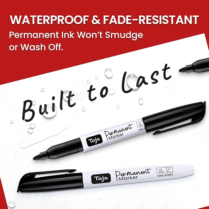 Permanent Markers Fine Tip, 96 Pack Black Quick-Drying and Fade-Resistant Permanent Markers Bulk Set for Writing and Drawing on Wood, Plastic, Metal, Glass, Stone, Ideal for Office School Supplies