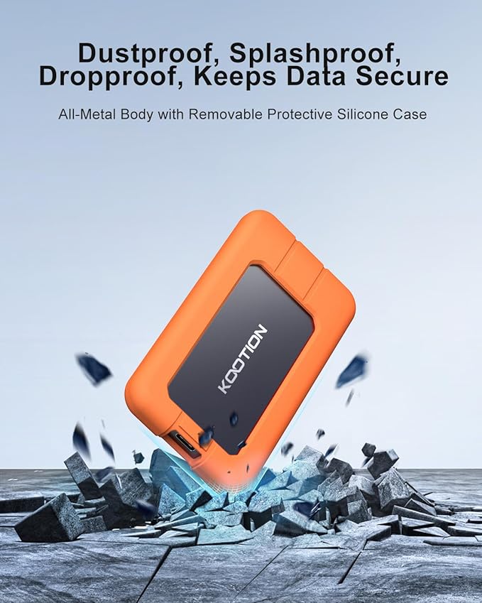 KOOTION Portable SSD 1TB USB-C Up to 2000MB/s USB 3.2 External SSD USB 3.2 Gen 2x2 Portable Solid State Drive with Protective Case Shockproof Waterproof Type-C External Solid State Drive for PC/Mac