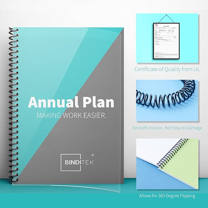 Binditek 200 Pack Plastic Spiral Binding Coils, 8mm(5/16"), 40 Sheet Capacity, 4:1 Pitch, Black, 48Loops, for Letter Size, for Students and Coworkers