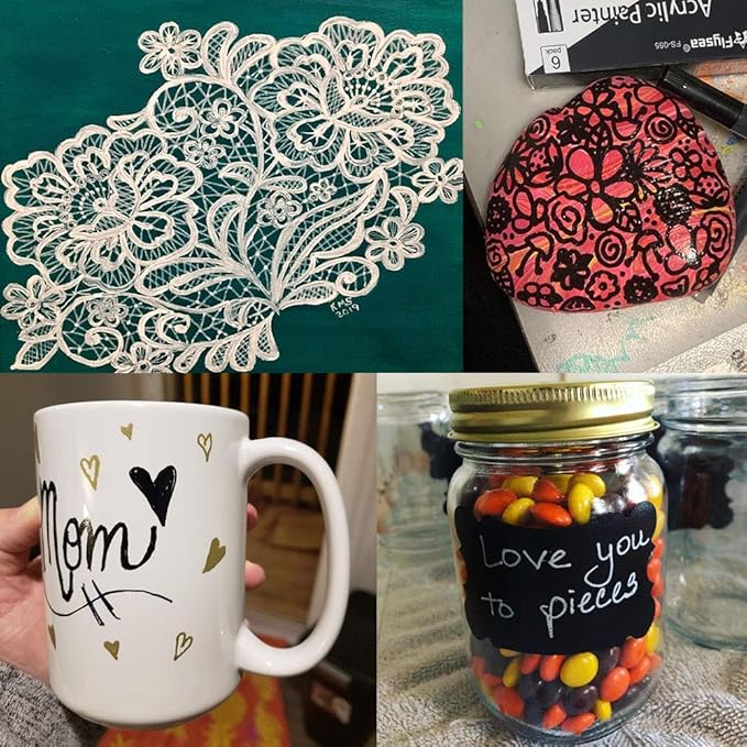 Paint Pen White Black Acrylic Marker Set for Rock Wooden Tire Metal Leather Glass Painting, 0.7mm Fine Point Quick Drying (3pcs Black +3pcs White)