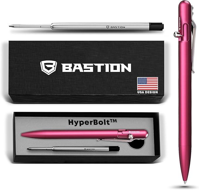 BASTION® Luxury Slim Bolt Action Pen, Lightweight Aluminum EDC Pen with Fine Tip, Professional Ballpoint Pen for School and Work - Pink