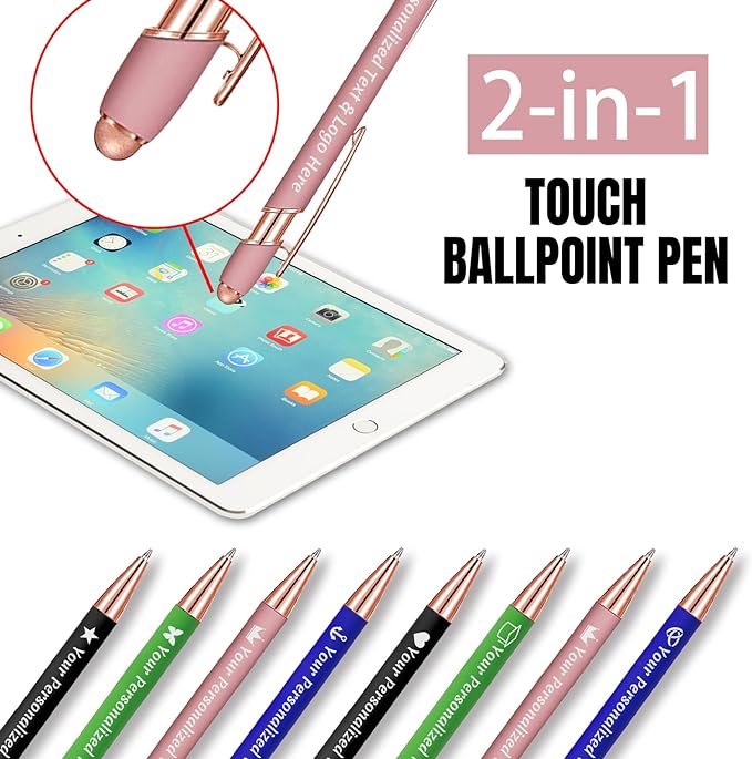 STREADVE Personalized Custom Pens 20 Engraved Writing Pen with Name Logo, Customized Promotional Items Stylus Pen Gifts for Men Women Realtor Nurse Wedding Business, Blue