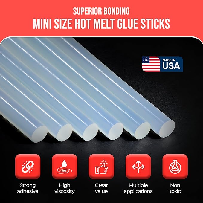 Mini Size Hot Melt Glue Sticks for Glue Gun - Bulk 4in Green Glue Sticks - Great for Art Craft Repairs & Compatible w/Most Glue Guns - 5/16" X 4" (24 Sticks) - Made in USA