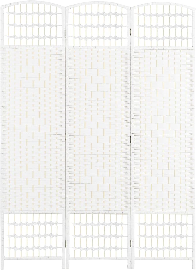 NicBex Room Divider 3 Panel Room Dividers with Woven Paper Design Partition Room Dividers and Folding Privacy Screens 5.6 FT Wall Divider for Office, Room Separation,47.25" W x 0.5" D x 67" H, White