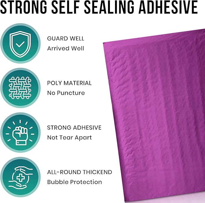 Levex - #000 4" x 8" [5 Pack] Purple Poly Bubble Mailers, Padded Envelope Mailers, Packing Envelope & Mailing Bags for Shipping