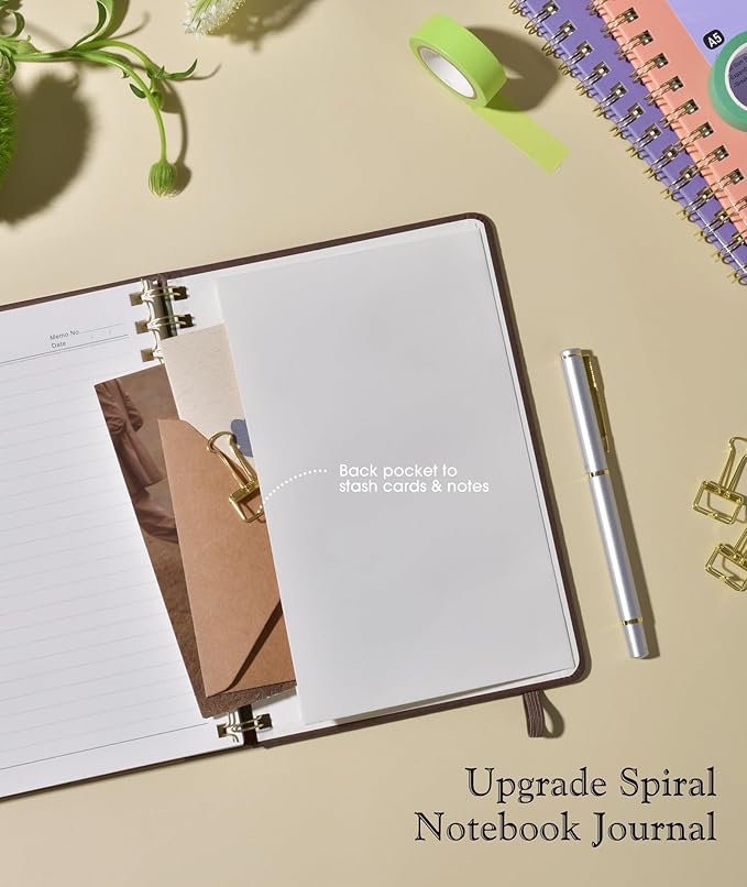 Lined Spiral Journal Notebook, A5 Hardcover Spiral Journals for Women Men, 150 Numbered Pages Spiral Bound Notebook, 100 GSM College Ruled Notebooks for Writing Note Taking 5.75" x 8.38", Dark Brown