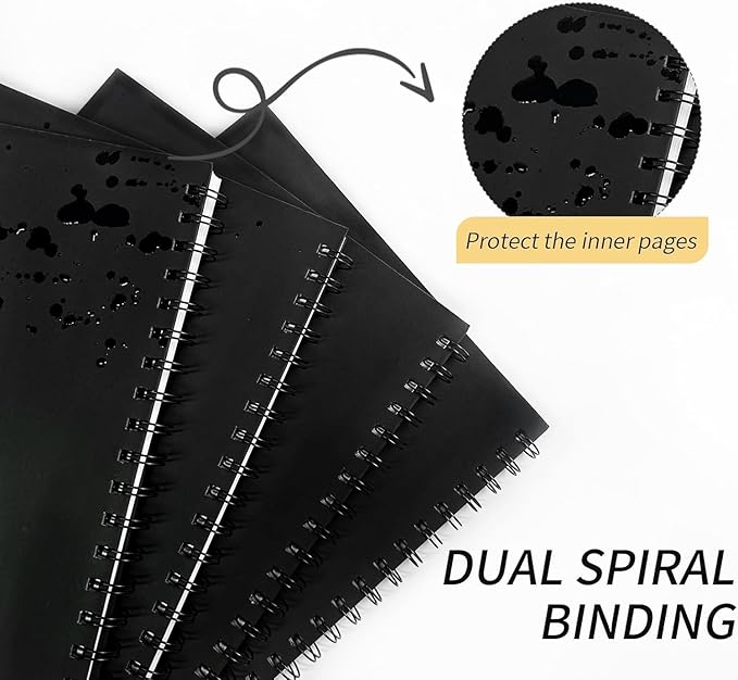 Blank Spiral Notebook, 8.5" x 11" Hardcover Sketch Book, 4 Pack Large Blank Journal for Drawing, A4 Black Unlined Journals for Women Men Office School Home