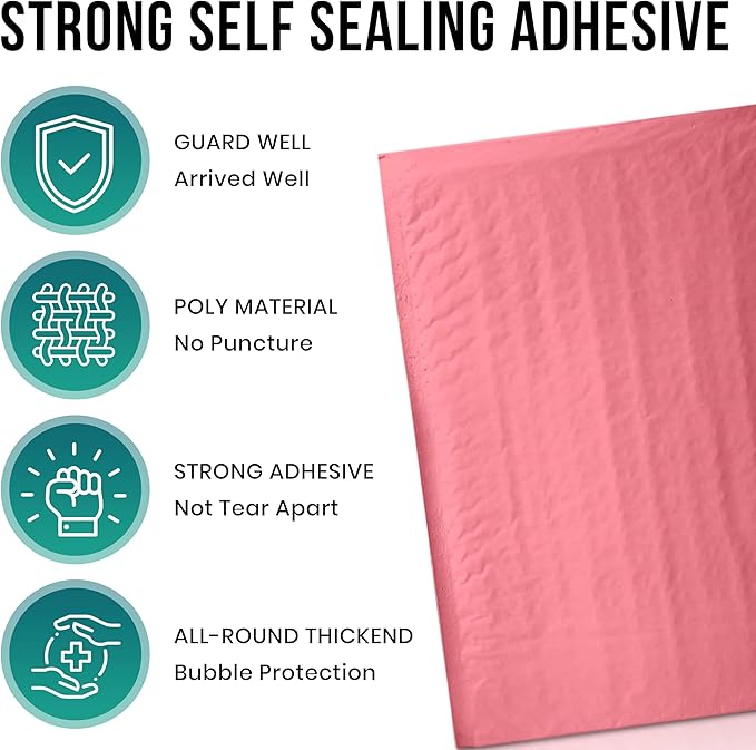 Levex - #000 4" x 8" [5 Pack] Pink Poly Bubble Mailers, Padded Envelope Mailers, Packing Envelope & Mailing Bags for Shipping