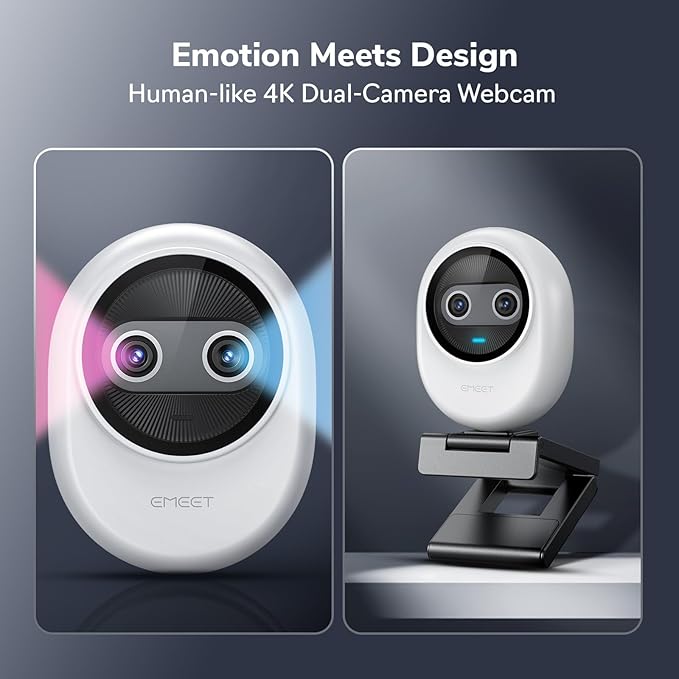 EMEET Piko 4K Webcam for Streaming, World’s 1st Dual-Camera AI-Powered 4K Camera w/AI Autofocus, 3 Mics Array&3 Sound Modes, USB Webcam with Clip, Great for Streaming, Desk Setup and Creative Gifts