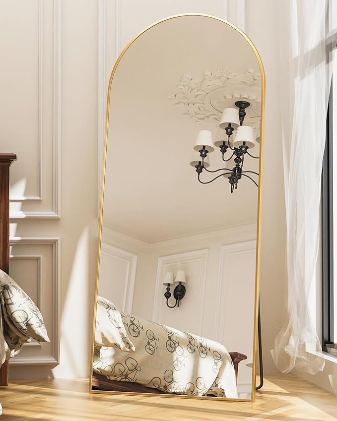 Antok Full Length Mirror, 71"x32" Arched Floor Mirror, Mirror Full Length with Stand, Wall Mounted Mirrors for Living Room Bedroom,Gold