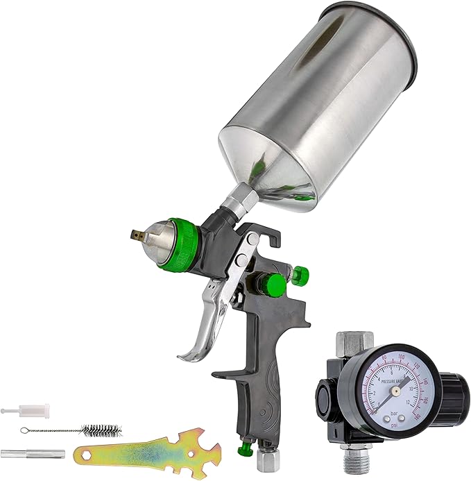 TTCP Global Professional HVLP Spray Gun 2.0mm - Gravity Feed Auto Paint Gun Kit for Basecoat, Clearcoat, Primer - Spray Guns Paint Sprayer with Air Compressor Regulator (G6600-13)