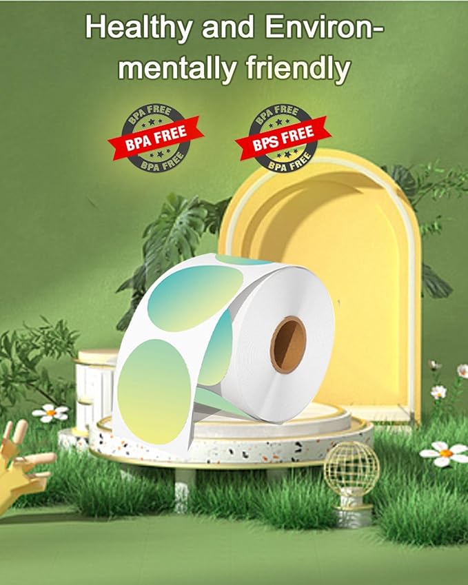 3 inch Round Thermal Labels, Thermal Printer Labels use for Barcode, Shipping, Customized, Circle Direct Thermal Stickers 500 Labels for Printer, Gradient Green