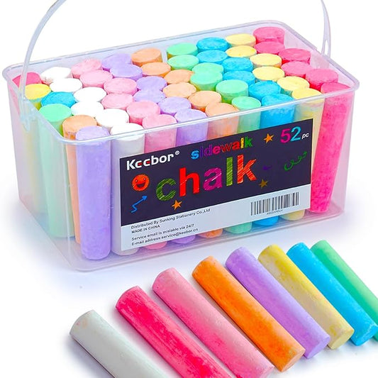Washable Sidewalk Chalk, 54 Pcs 8 Colors Jumbo Chalks Bulk, Non-Toxic Chalk for Kids Adults, Painting on Chalkboard, Blackboard, Playground, Outdoor Sidewalk