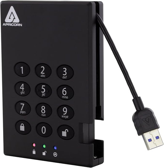Apricorn Aegis Padlock 3.0 1TB USB 3.0 External Hard Drive, Black