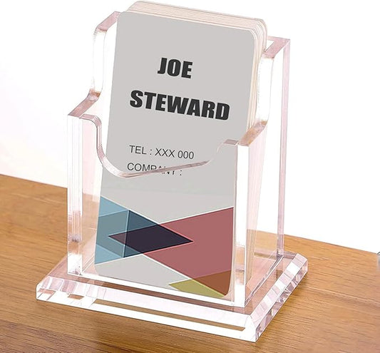PARTSPOWER Acrylic Business Card Holder for Desk, Vertical Clear Business Name Card Display Stand, Desk Accessory Business Name Card Organizer (Vertical, 1-Slot)