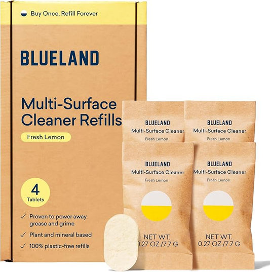 BLUELAND Multi-surface Cleaner, 4-Pack Refill, Fresh Lemon Scent, All-Purpose, Eco-Friendly Cleaning Supplies, 4 x 24 Fl oz