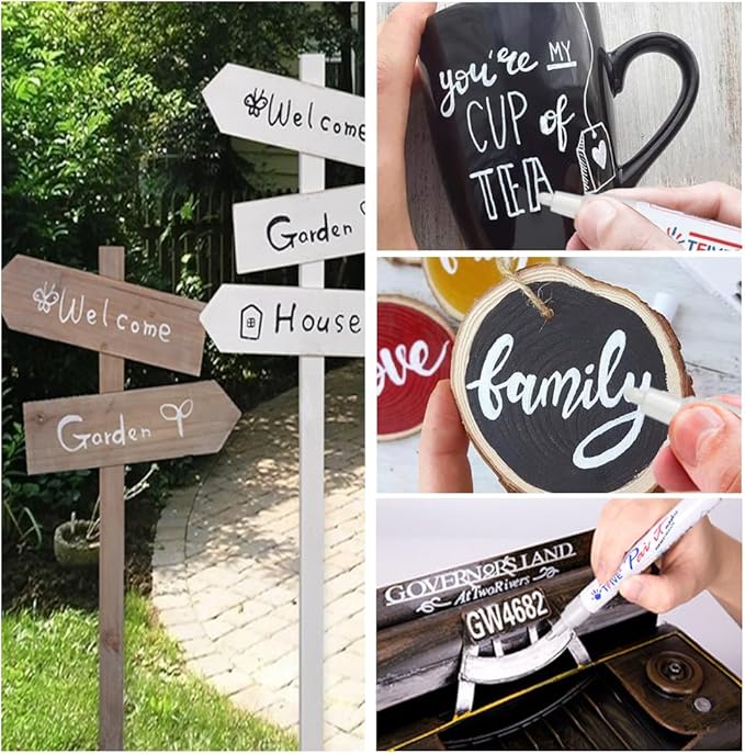 White Paint Pens Markers - 12 Pack Oil Based Permanent Marker, Medium Tip, Never Fade, Quick Dry, Waterproof Paint Pen for Rocks Painting, Wood, Fabric, Plastic, Canvas, Glass, Metal