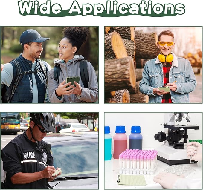 10 Pack Waterproof Notebook, All-Weather Pocket Sized Tactical Notepad, Top Spiral Memo Grid Paper Notepad for Outdoor Activities Recording(Army Green, 3"x5")