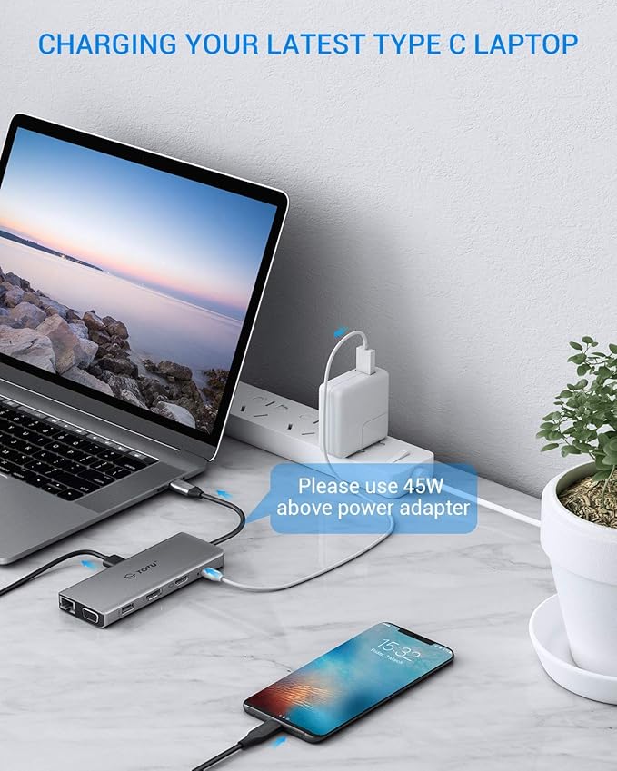 USB C Hub, TOTU Upgraded 13 in 1 Type C Hub to 4K HDMI & DP, VGA, 2 USB3.0/2 USB2.0/75W PD, Triple Display Docking Station for MacBook Pro and Windows USB C Systems, macOS only Support Mirror 1