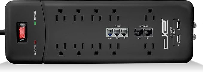 Digital Energy 10-Outlet Straight Plug 4050 Joules Heavy Duty Surge Protector Power Strip, 25 Foot Long Extension Cord, 15 AMP, 15 FT, Black