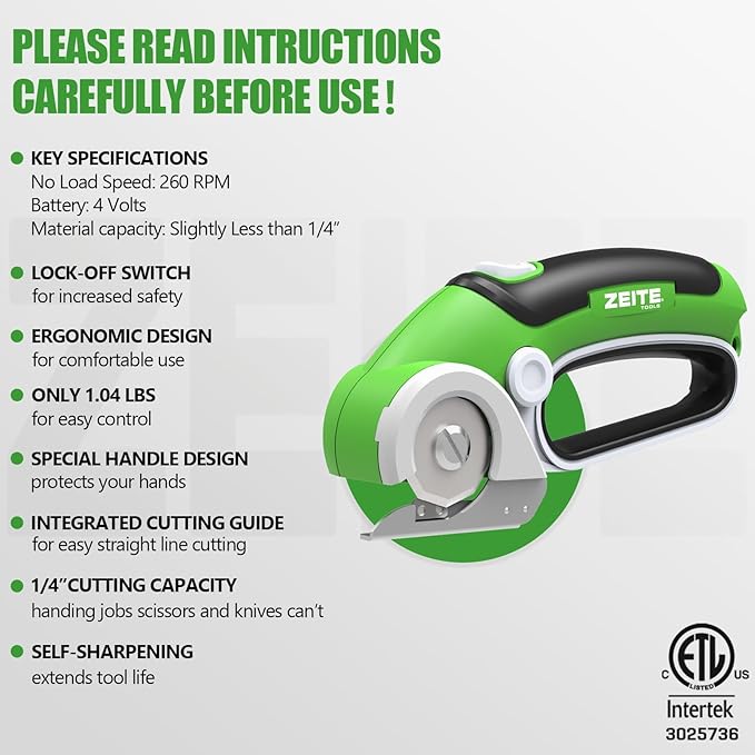 ZEITE 4V Cardboard Box Cutter,Cordless Electric Scissors,with 2 Blades,Storage Box,USB Charging Cable,Max Cutting 1/4",Ideal for Cardboard,Thin Carpet & Plastic Recycling,Easy to Hold and Safe