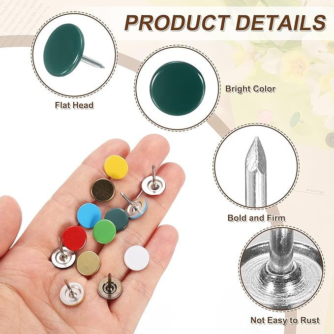 uxcell 150Pcs Upholstery Tacks, 11mmx13mm Flat Head Thumb Tack Decorative Furniture Nails Push Pins for Furniture Sofa Headboards, Green