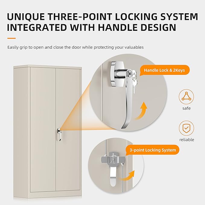 INTERGREAT Tall Metal Storage Cabinet Locking Steel with 4 Adjustable Shelves,72" Lockable Cabinets Lock 2 Doors for Office Garage Supply Home (Cream Grey)