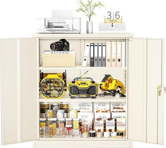 Greenvelly Metal Garage Storage Cabinet, Lockable Metal Cabinets with 2 Doors and Shelves,36”Steel Storage Locking Counter Cabinet for Office,Garage,Kitchen,Home,School(Grey)