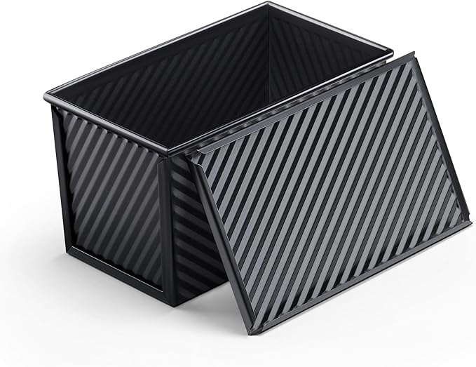 LIANYU Pullman Loaf Pan with Lid, 1 LB Nonstick Bread Loaf Pan, Metal Baking Tin for Homemade Sourdough Bread, Carbon Steel Bakeware Toast Box with Cover for Toast Oven Baking, Black