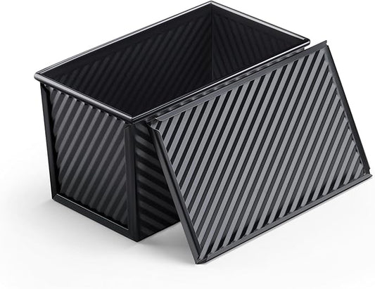 LIANYU Pullman Loaf Pan with Lid, 1 LB Nonstick Bread Loaf Pan, Metal Baking Tin for Homemade Sourdough Bread, Carbon Steel Bakeware Toast Box with Cover for Toast Oven Baking, Black