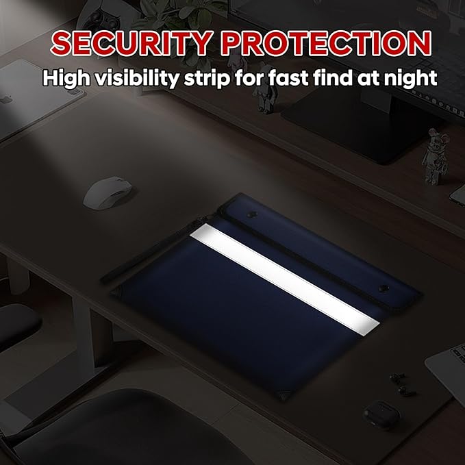 5200°F Heat Insulated Fireproof Document Bag with Zipper,13.9”x10.6” Water Fire Proof Pouch with Reflective Strip,8 Layers of Protective Materials Fireproof Money Bag for Cash,Jewelry(Blue)