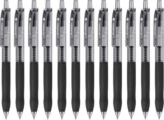 0.5mm Gel Pens Fine Point Smooth Writing Pens, 12PCS Black Ink Pens, Retractable Leather-Like Black Gel Pens, Business Gel Pen for Journaling, Writing, School, Office Use (Black)