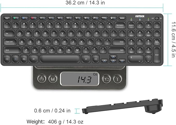 Arteck HB305-2 Universal Multi-Device Bluetooth Keyboard Ultra Compact Wireless Bluetooth Keyboard with Media Hotkeys for Windows iOS iPad OS Android Computer Desktop Laptop Surface Tablet Smartphone