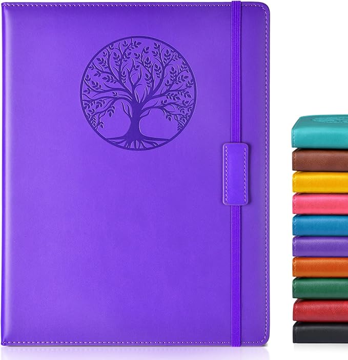 Lined Journal Notebook for Women Men,256 Pages A4 Large Hardcover Leather Journals for Writing,Travel,Business,Work,School,College Ruled Notebooks for Note Taking,Diary Notepad 8.6"×11"(Purple)