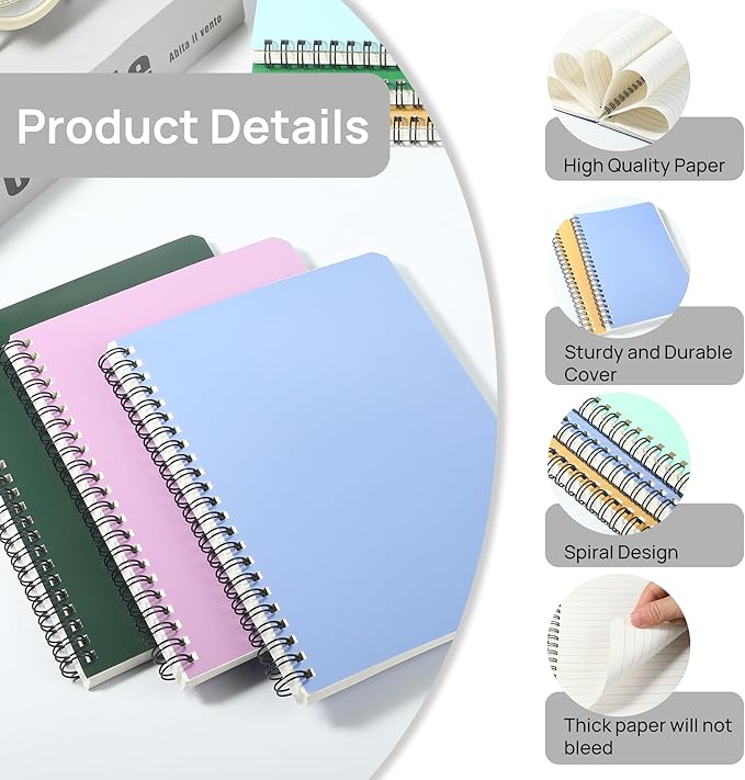 miikoul 24 Pack A5 Spiral Lined Notebooks, 8.3" X 5.5", 60 Sheets/120 Pages Wide Ruled Notebook Spiral Journals Bulk Paper Cover Notepad 12 Colors for Students Taking Class Notes Home Office Gift